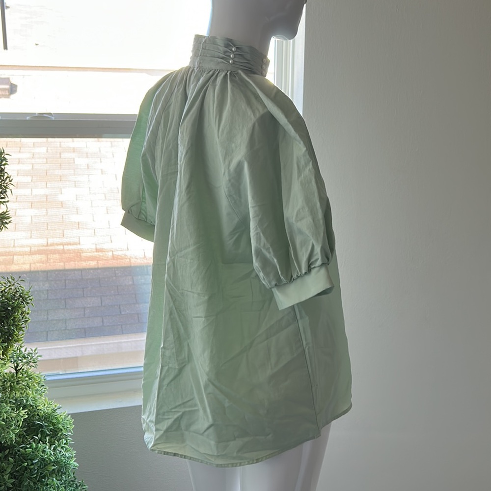 Zara Light Green Blouse with pearls 100% cotton - Picture 5 of 11